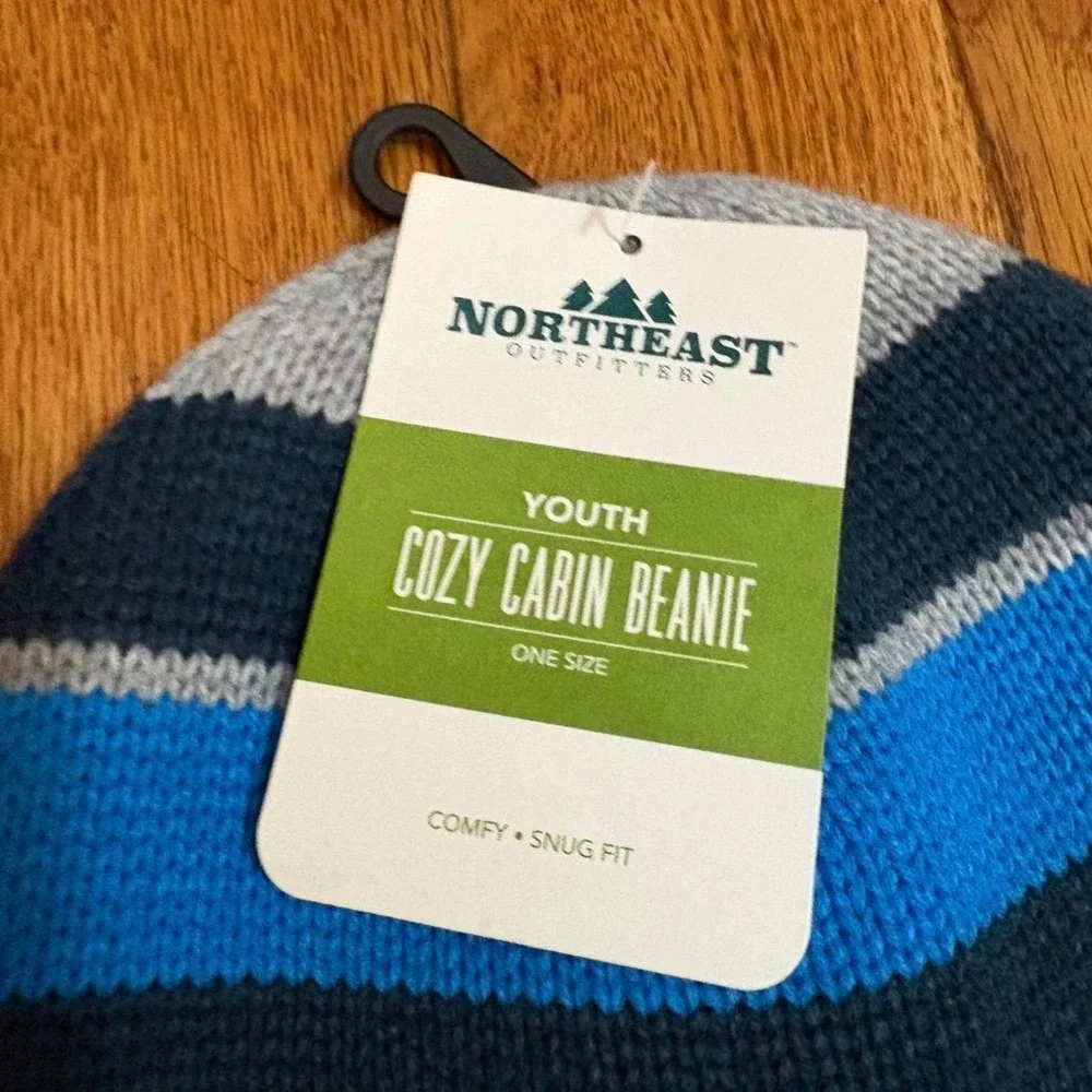 Northeast Outfitters Youth Cozy Cabin Beanie Blue‎ Striped Fleece Lined CCAYH403